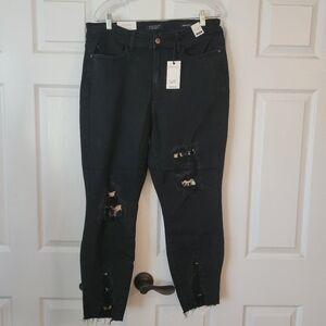 Judy Blue Black Skinny Distressed Jeans Leopard Peek Stretch Denim Womens 16W